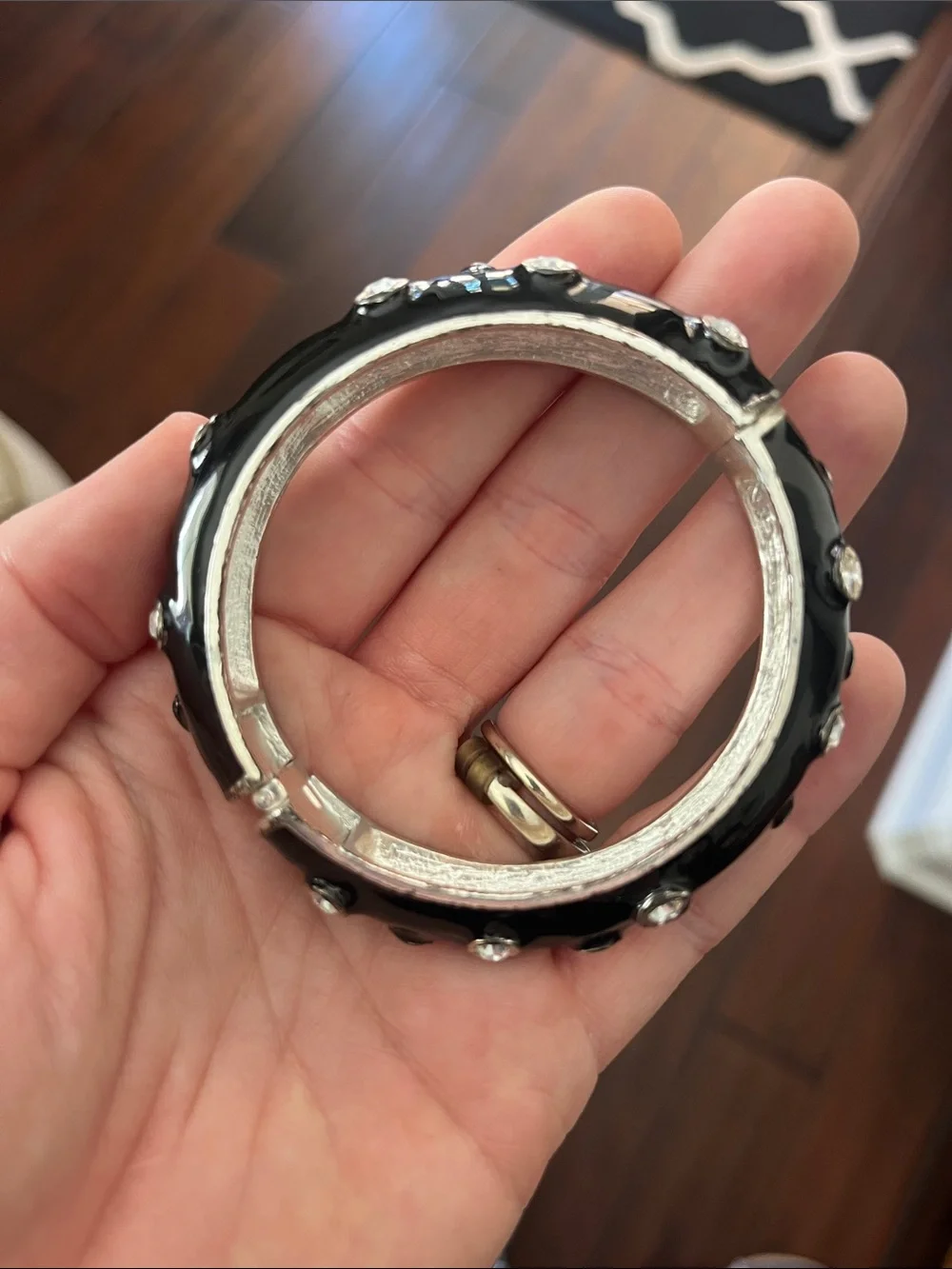 Kenneth Jay Lane Black Enamel Bangle with Clear Crystals